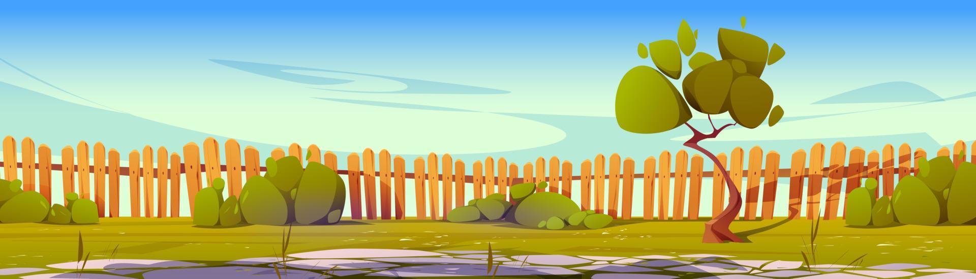 Summer backyard garden with fence illustration vector