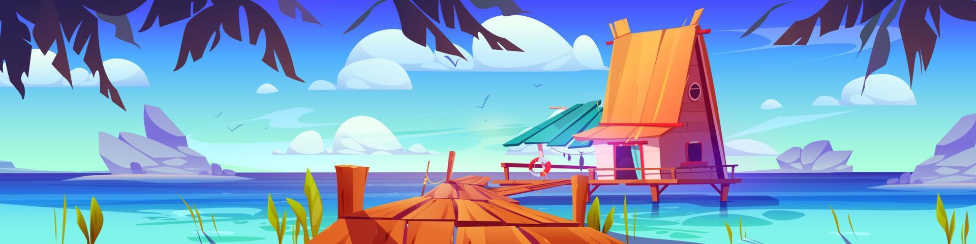 Vector house on stilt tropical sea landscape