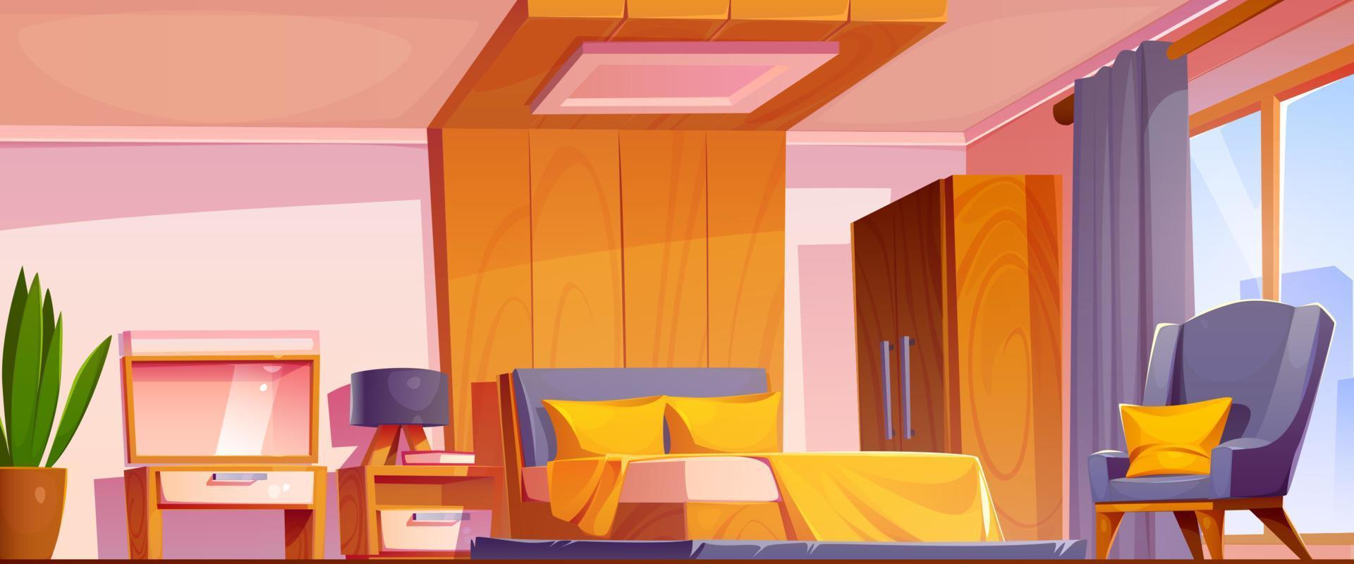 Hotel bedroom interior vector cartoon background