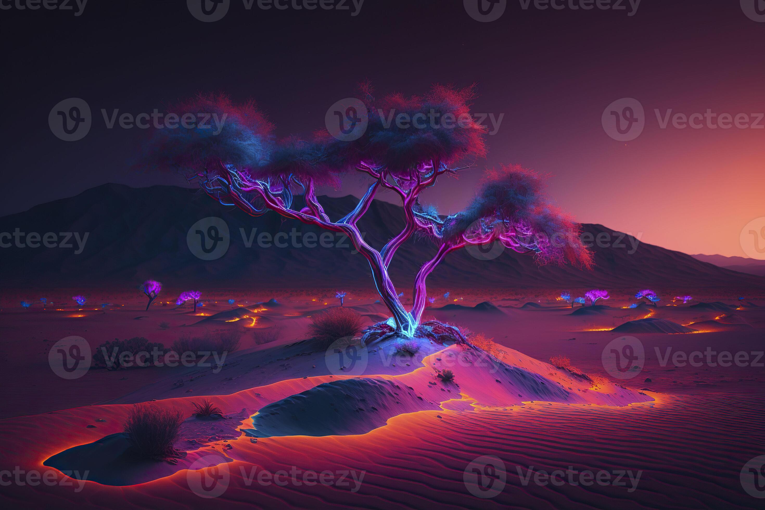 Digital art depicting a neon desert. . 22277194 Stock Photo at Vecteezy