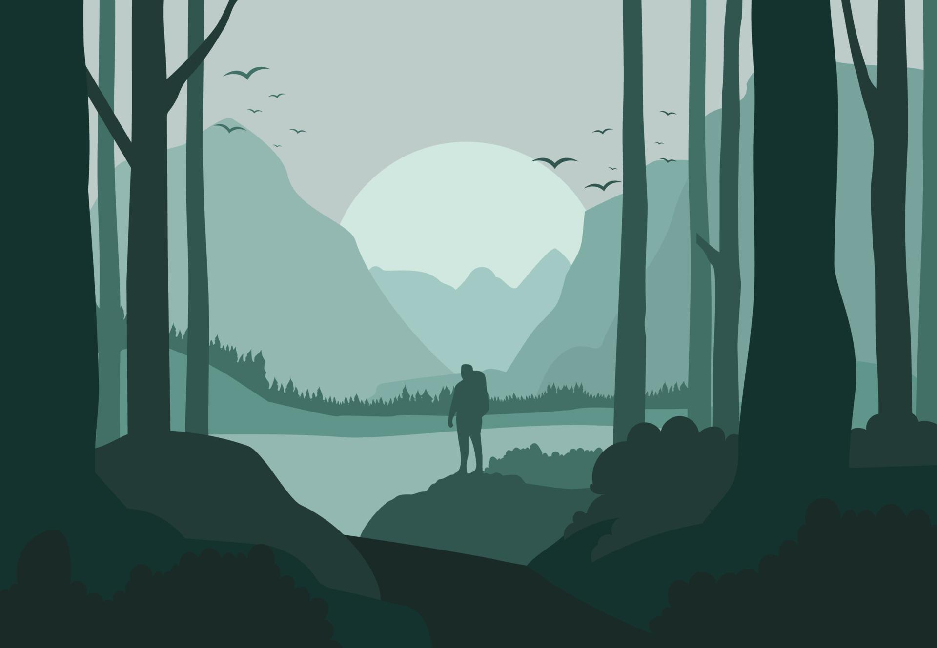 Monochromatic Silhouette Landscape Background 22277232 Vector Art at ...