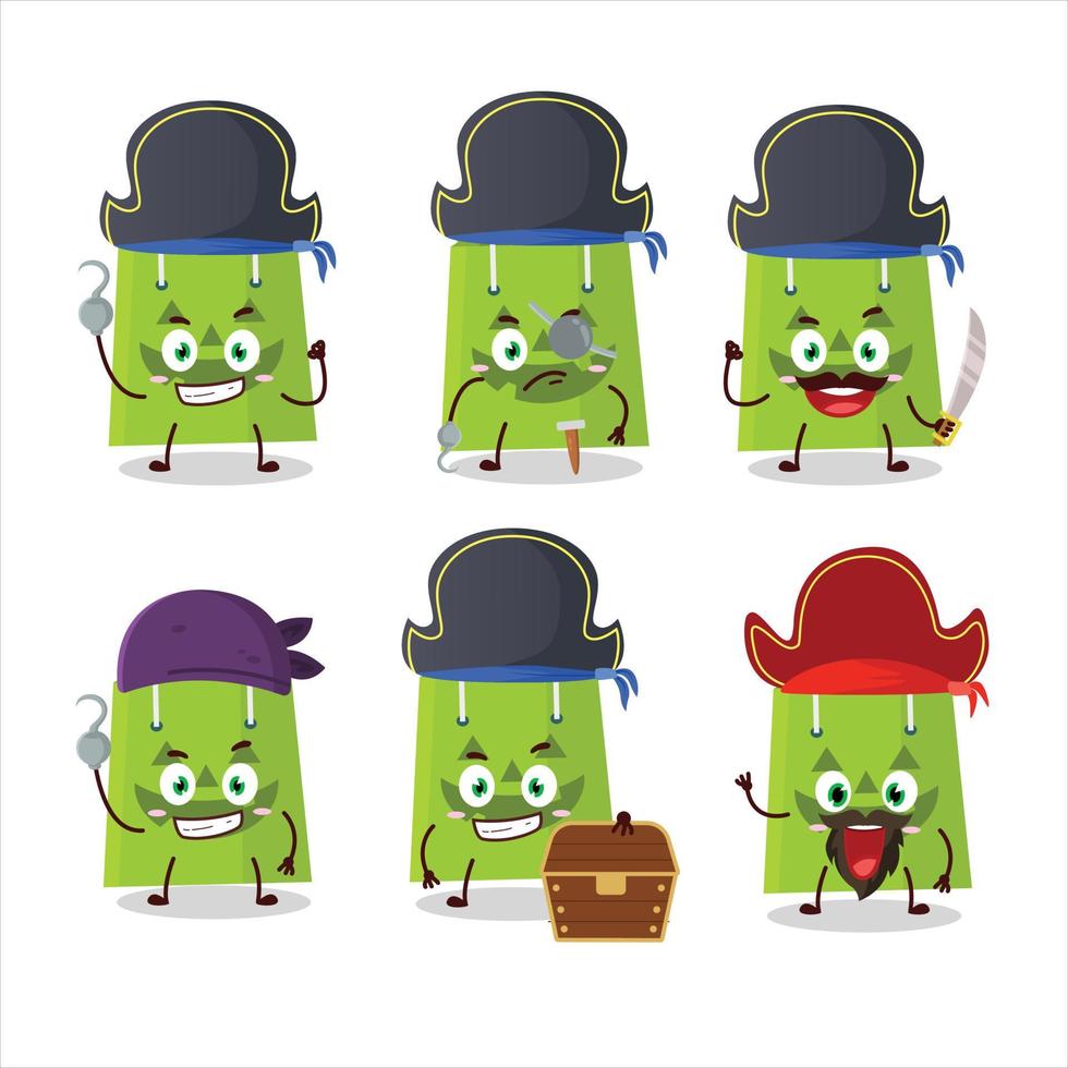 Cartoon character of halloween tote bag with various pirates emoticons vector