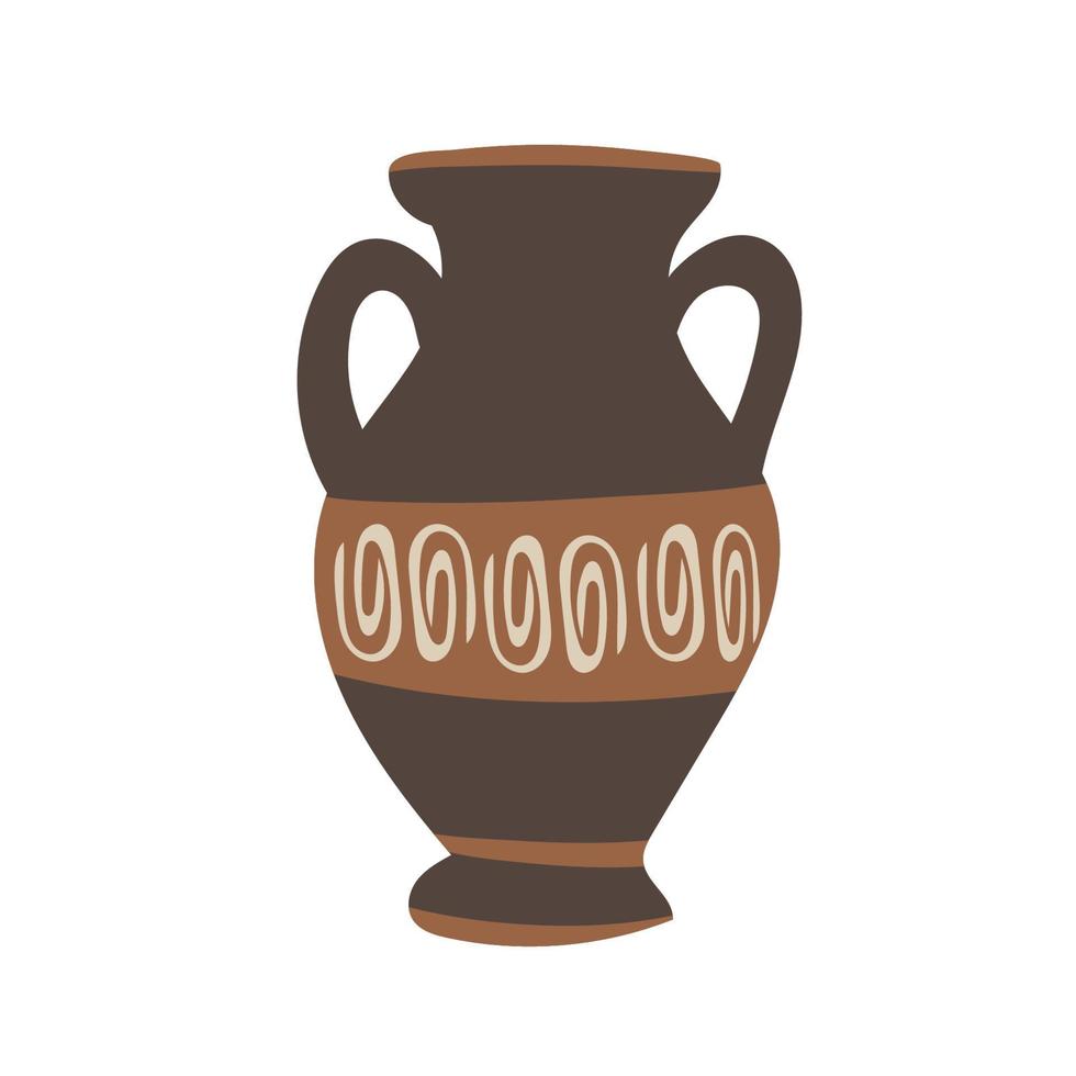 Ancient Greek vase. Pottery vector. Antique jug from Greece. Old clay amphora, pot, urn or jar for wine and olive oil. vintage ceramic icon isolated. Flat cartoon art with ornament decoration vector