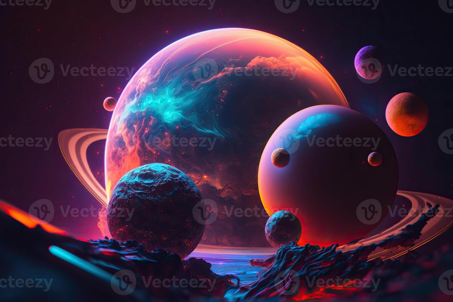 Fantastic planets, neon colors. . photo