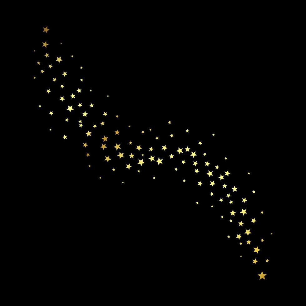 Confetti from gold stars. Decoration design element. Wavy stardust path. Vector illustration isolated on black background