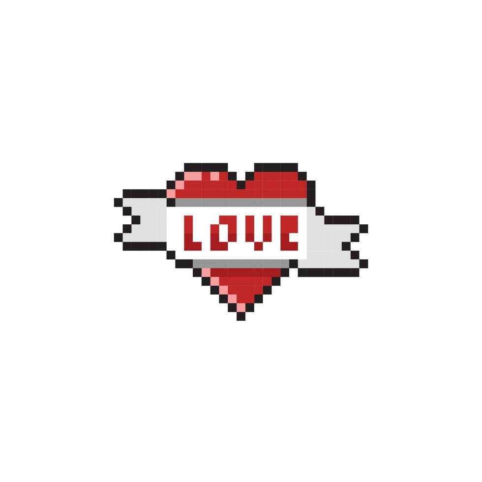 love shape with love text banner in pixel art style vector