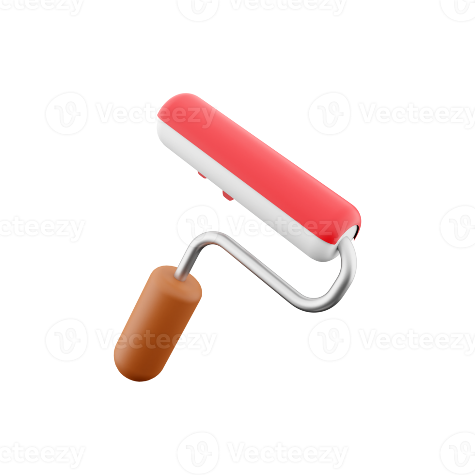 3d render Paint roller with red paint. Concept for color advertising. 3D rendering paint roller icon. png