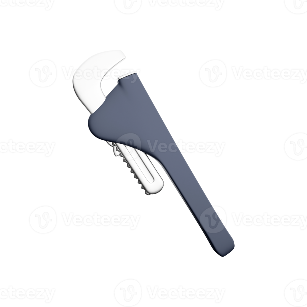 3D rendering Adjustable pipe wrench, wrench for plumbing tool. 3D rendering and illustration of carpentry tools or woodworking tools. 3D rendering wrench icon. png