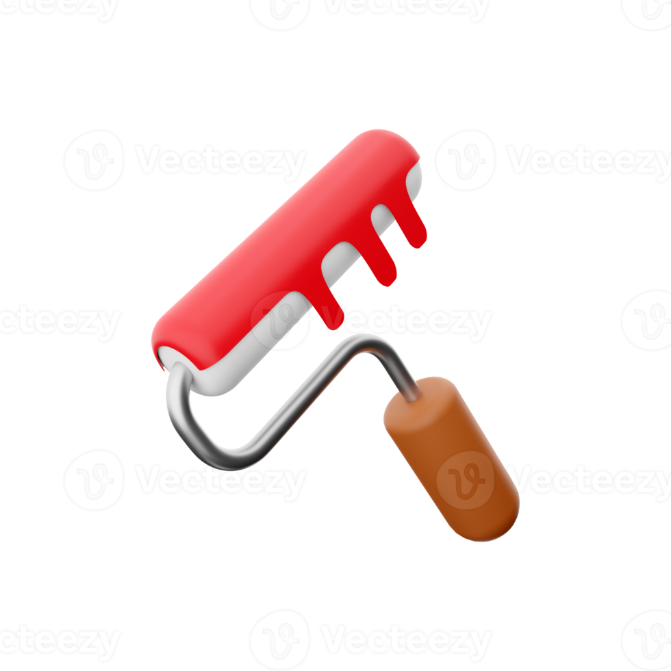 3d render Paint roller with red paint. Concept for color advertising. 3D rendering paint roller icon. png