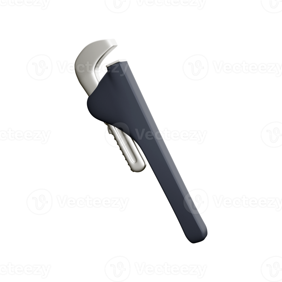 3D rendering Adjustable pipe wrench, wrench for plumbing tool. 3D rendering and illustration of carpentry tools or woodworking tools. 3D rendering wrench icon. png