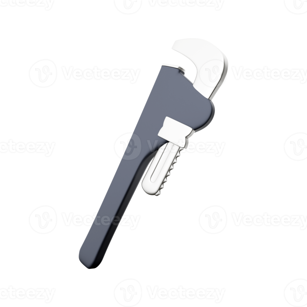 3D rendering Adjustable pipe wrench, wrench for plumbing tool. 3D rendering and illustration of carpentry tools or woodworking tools. 3D rendering wrench icon. png