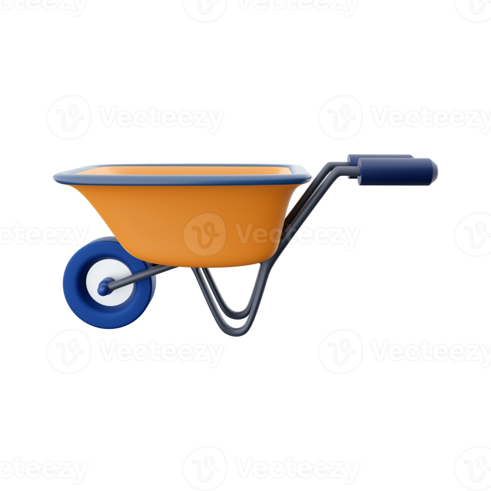 Garden cart 3D rendering on white background. Handcart. 3D rendering of a gardening tool for carrying loads.3d render handcart icon. png