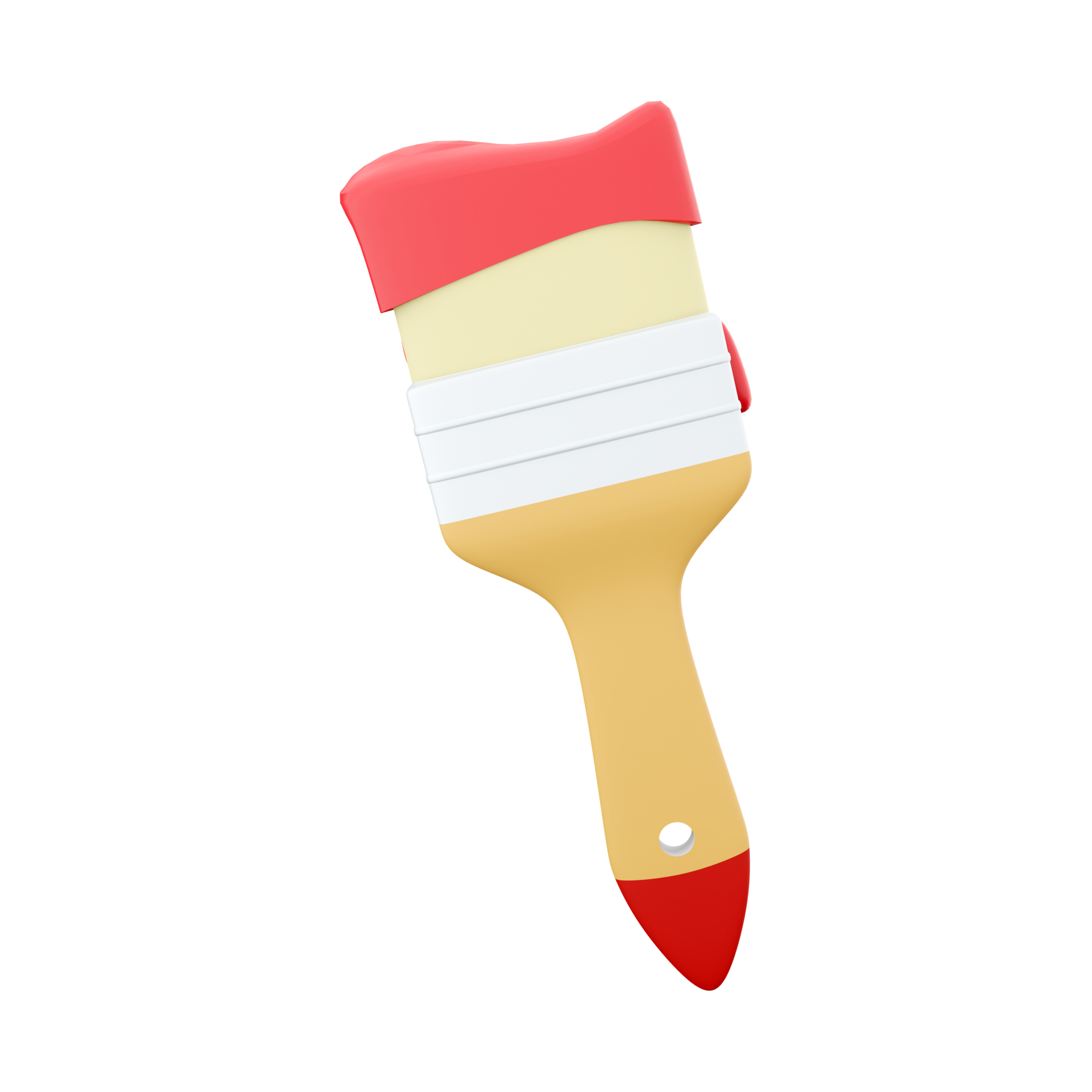 Free 3d wall paint brush with red paint isolated on white. Wall paint brush 3D illustration. 3D
