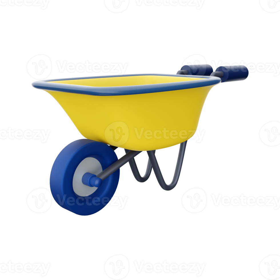 Garden cart 3D rendering on white background. Handcart. 3D rendering of a gardening tool for carrying loads.3d render handcart icon. png