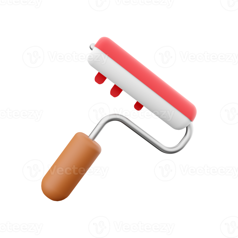 3d render Paint roller with red paint. Concept for color advertising. 3D rendering paint roller icon. png