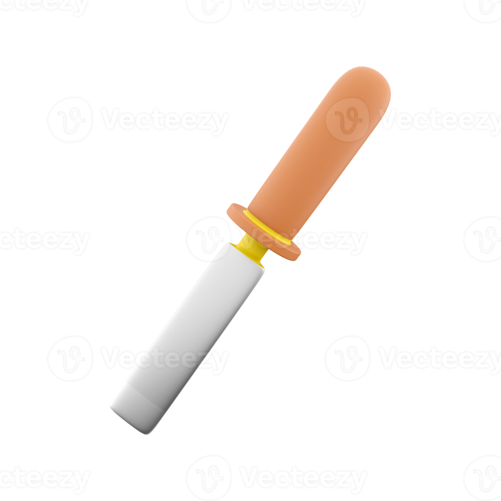 3D render chisel with wooden handle isolated on white background with clipping path. 3D illustration of repair and construction tool. png