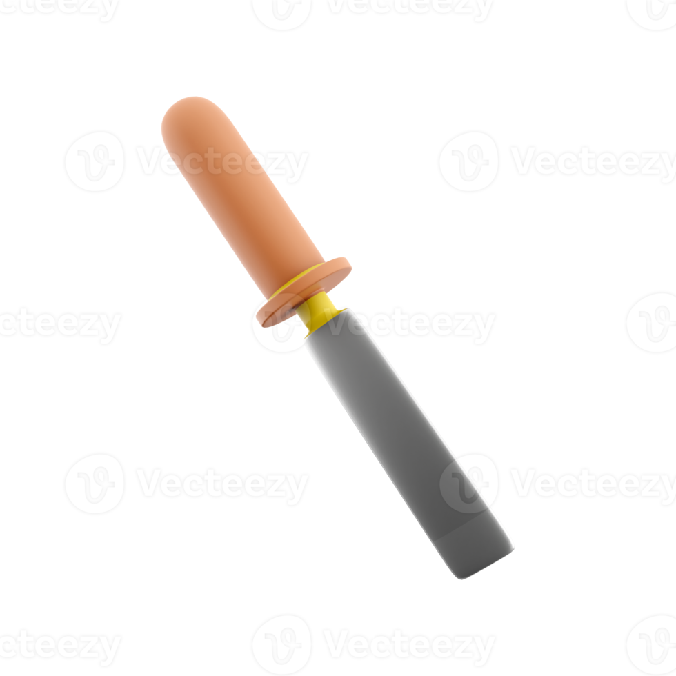 3D render chisel with wooden handle isolated on white background with clipping path. 3D illustration of repair and construction tool. png