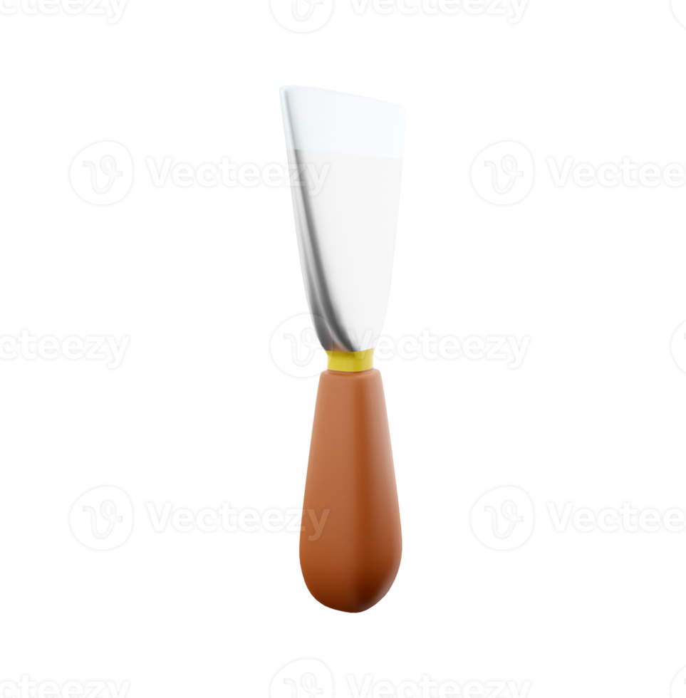 3d render illustration flexible putty knife isolated on white background. Hand tool. 3d render scraper icon. png