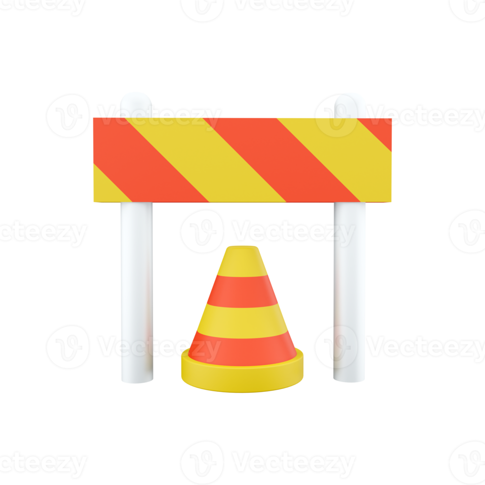 3d rendering traffic warning cones or poles with street barrier on white background - under construction, care or attention concept, 3d illustration. 3d rendering, icon png