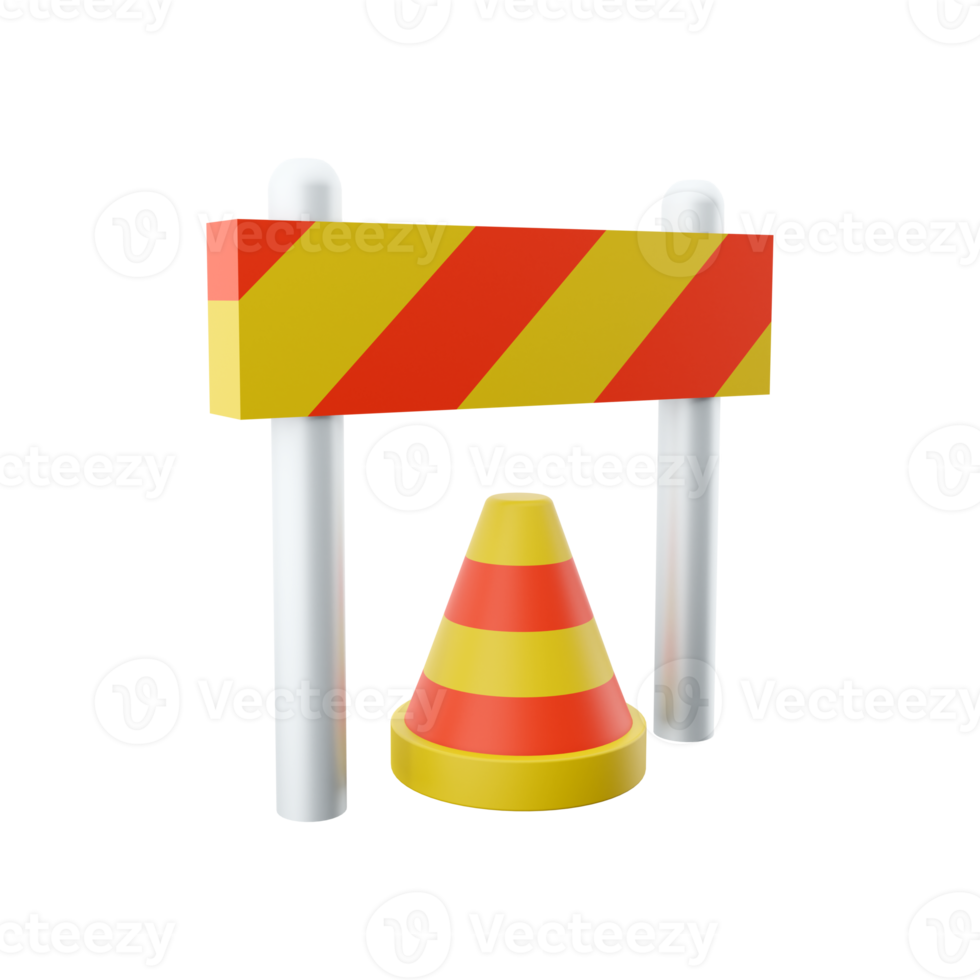 3d rendering traffic warning cones or poles with street barrier on white background - under construction, care or attention concept, 3d illustration. 3d rendering, icon png