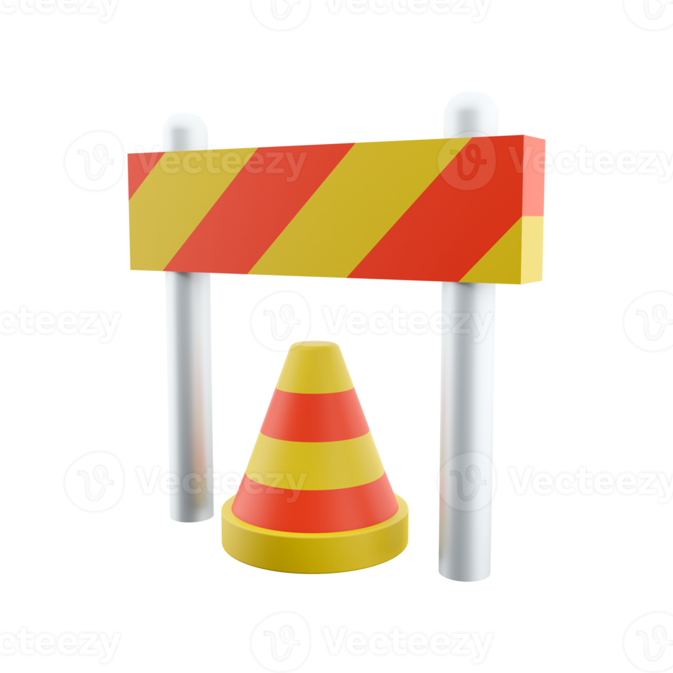 3d rendering traffic warning cones or poles with street barrier on white background - under construction, care or attention concept, 3d illustration. 3d rendering, icon png