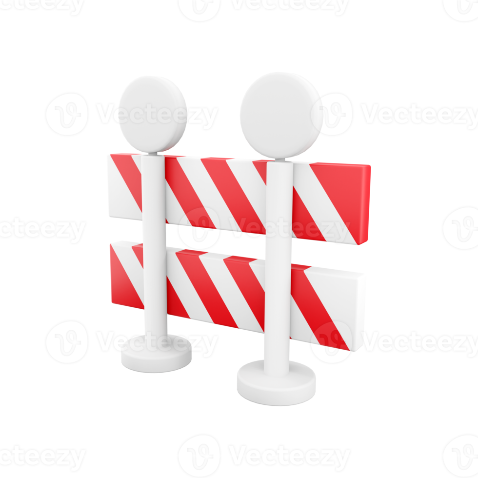 3d rendering roadblock with red stripes. Under construction, warning barrier. 3D rendering of roadblock, icon. png