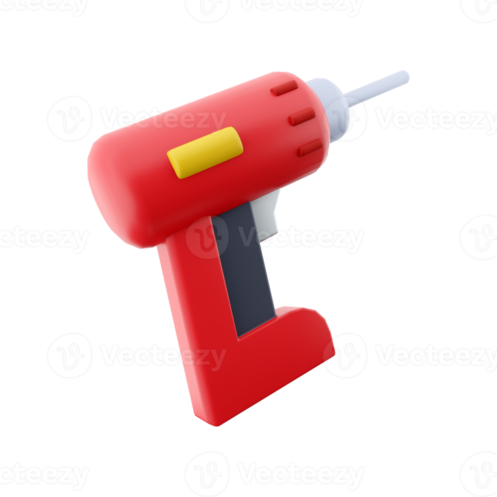3D rendering of a rechargeable and cordless drill on a white background. 3D rendering, drill icon. png