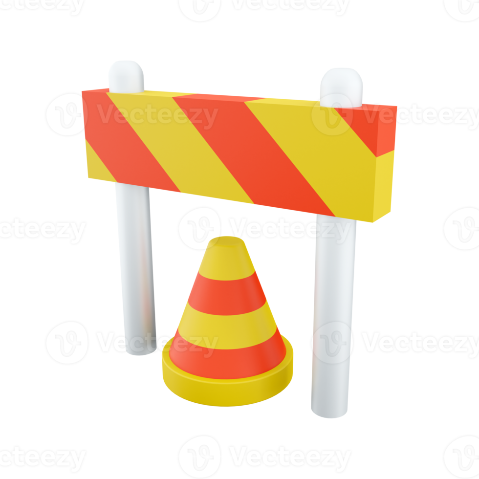 3d rendering traffic warning cones or poles with street barrier on white background - under construction, care or attention concept, 3d illustration. 3d rendering, icon png