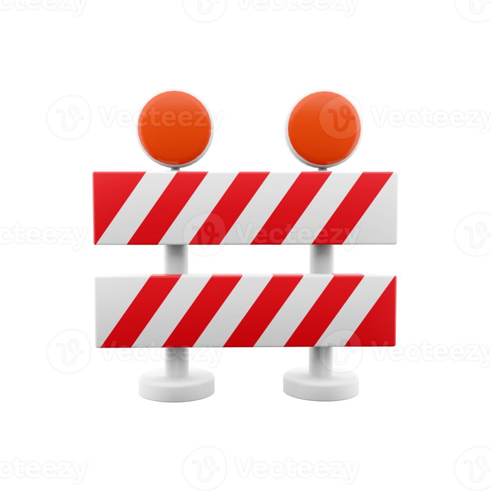 3d rendering roadblock with red stripes. Under construction, warning barrier. 3D rendering of roadblock, icon. png