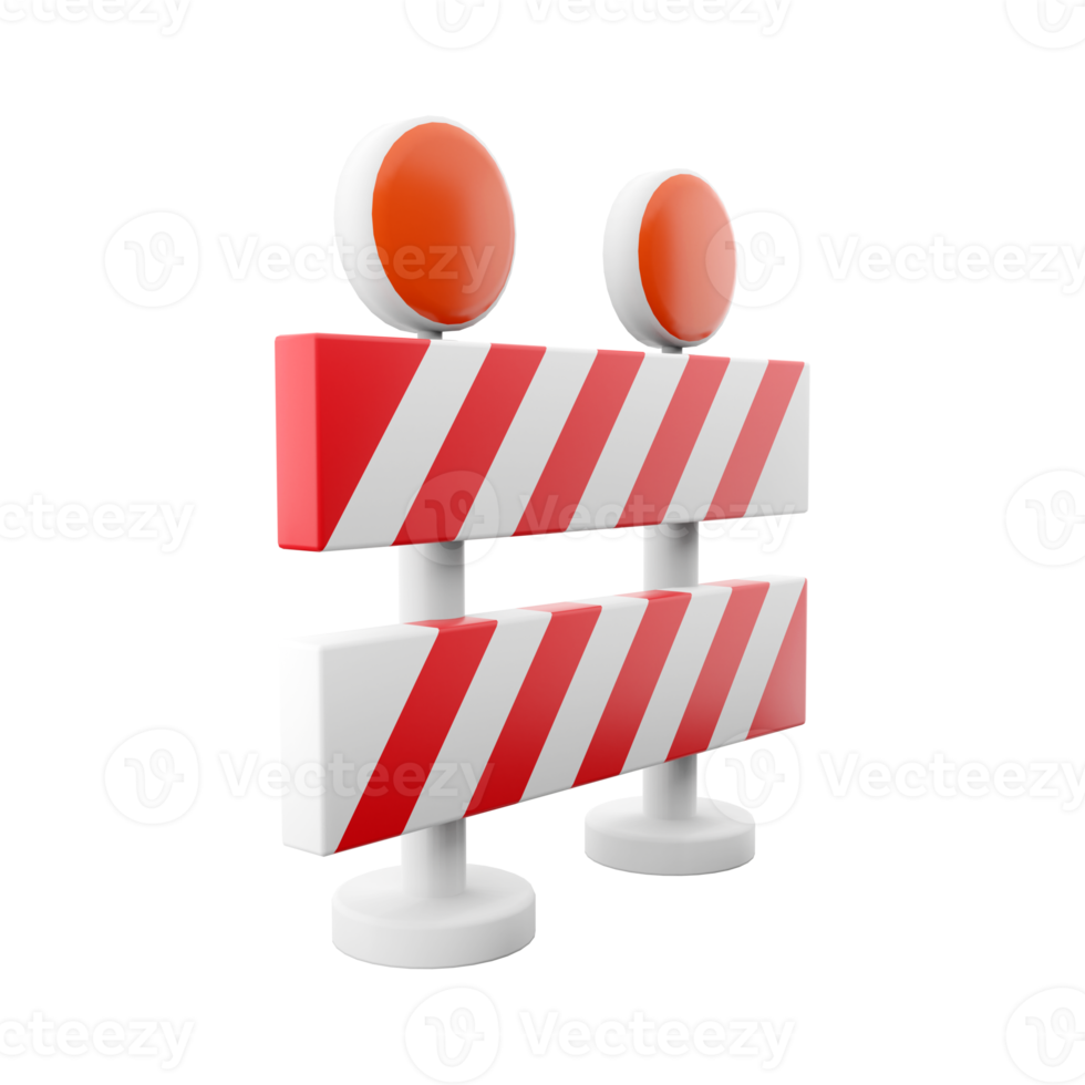 3d rendering roadblock with red stripes. Under construction, warning barrier. 3D rendering of roadblock, icon. png