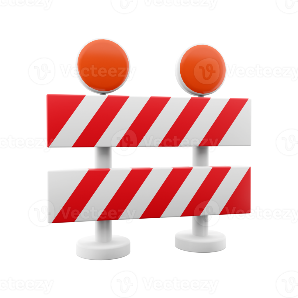 3d rendering roadblock with red stripes. Under construction, warning barrier. 3D rendering of roadblock, icon. png