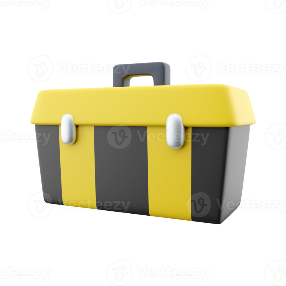 3D rendering Illustration of a plastic toolbox on a white background. 3D rendering plastic toolbox, icon. png