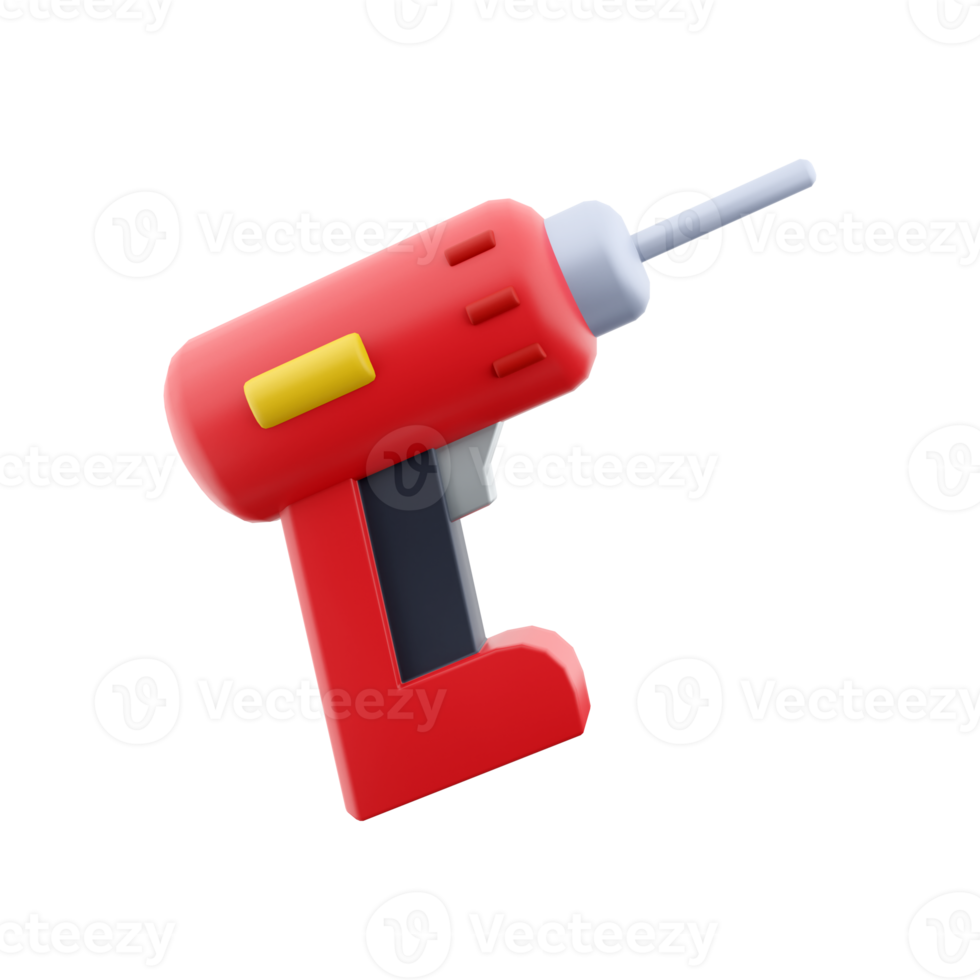 3D rendering of a rechargeable and cordless drill on a white background. 3D rendering, drill icon. png