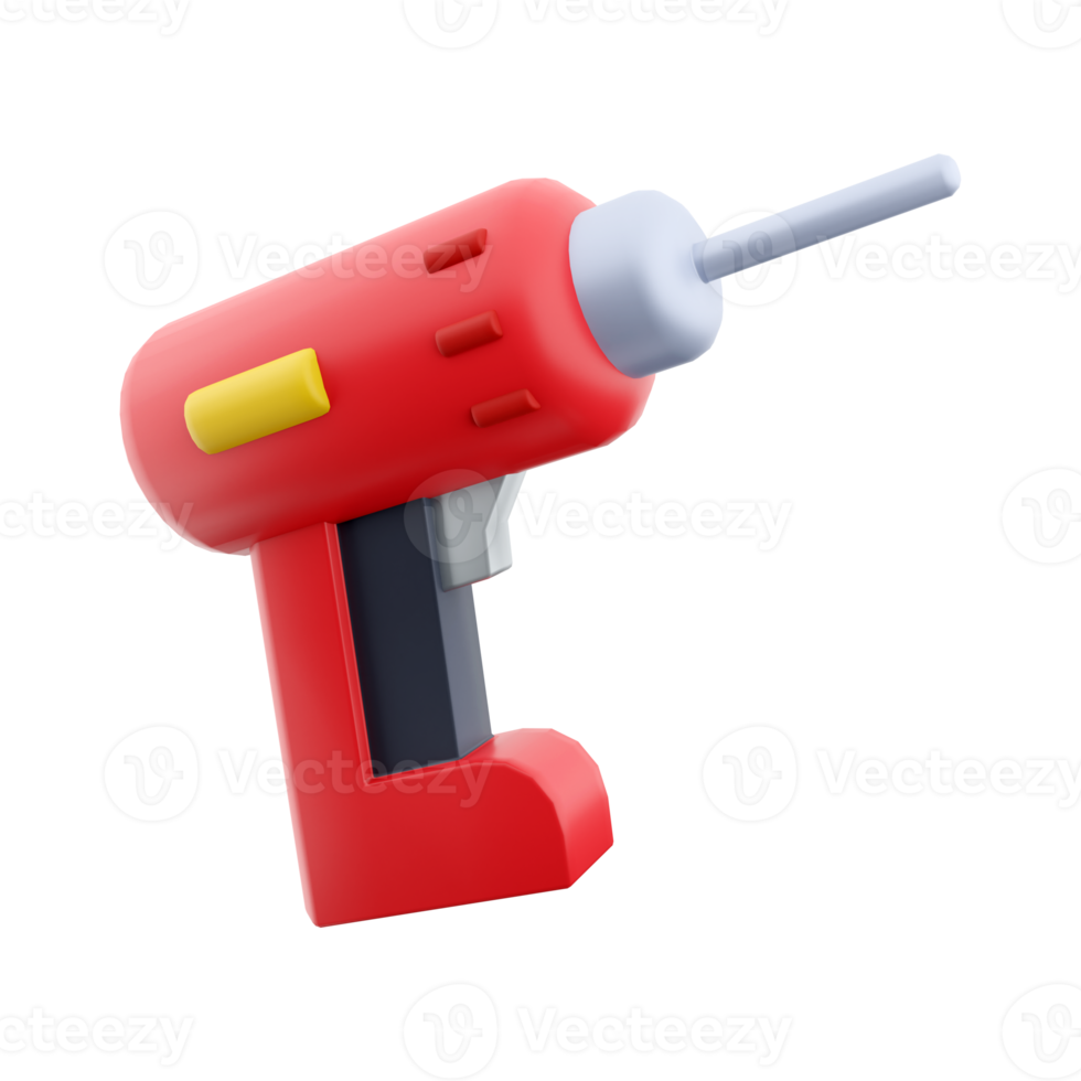 3D rendering of a rechargeable and cordless drill on a white background. 3D rendering, drill icon. png