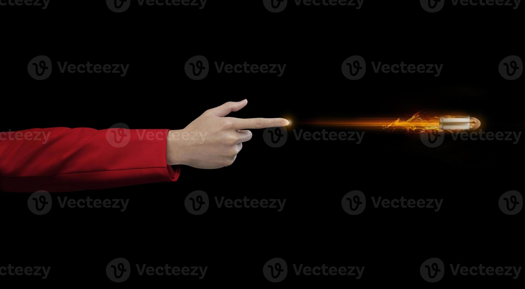 business man pointing his finger forward A bullet flew out and concepts for business, marketing, investment photo