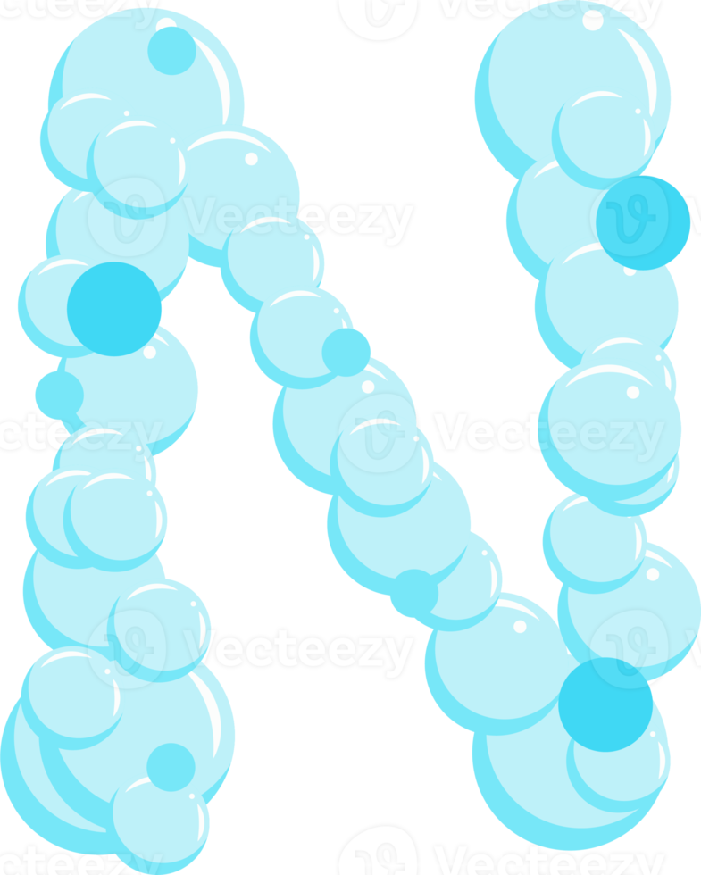 Alphabet of soap bubbles. Water suds letter N. Cartoon font 22277846 PNG