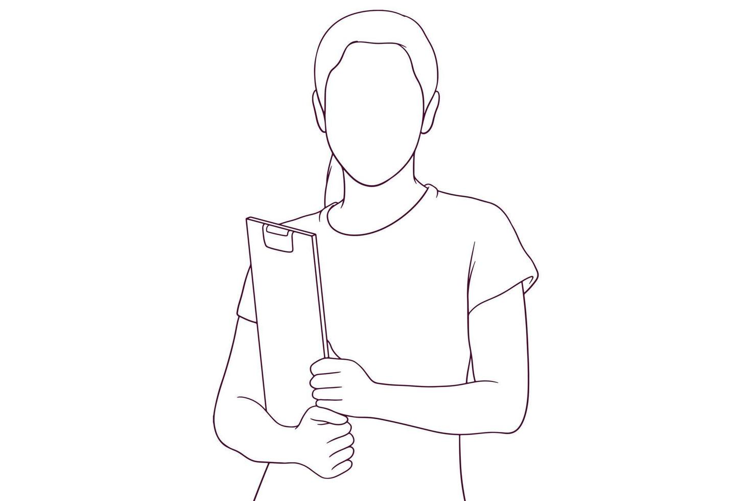 Young Woman Holding a Folder. Business and Office Concept. Hand Drawn Vector Illustration