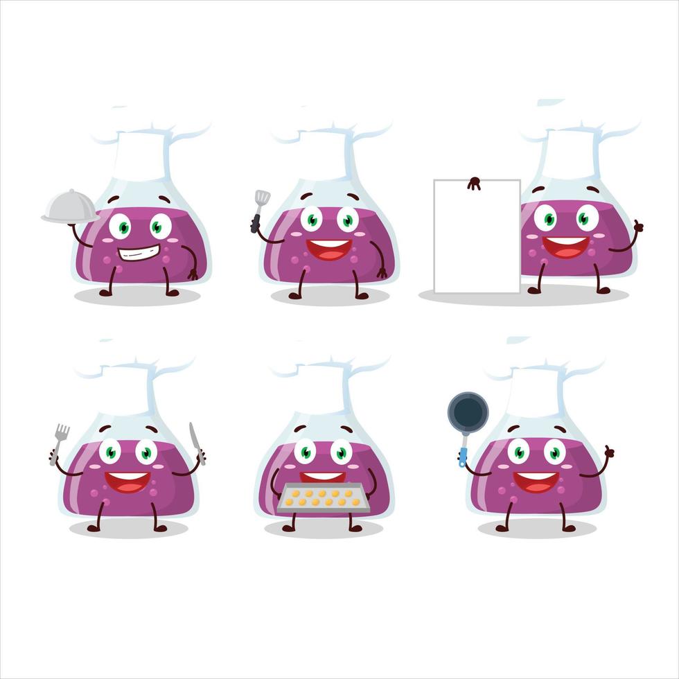 Cartoon character of purple potion with various chef emoticons vector