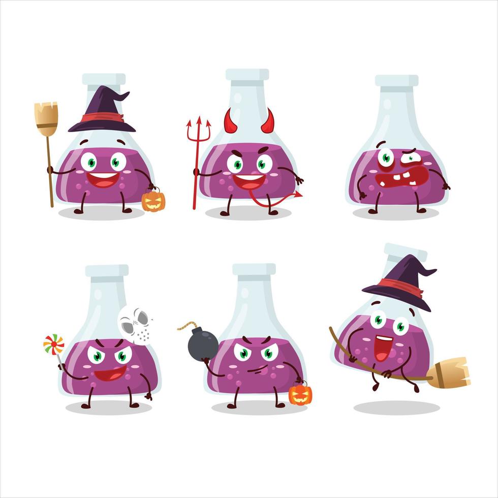 Halloween expression emoticons with cartoon character of purple potion vector