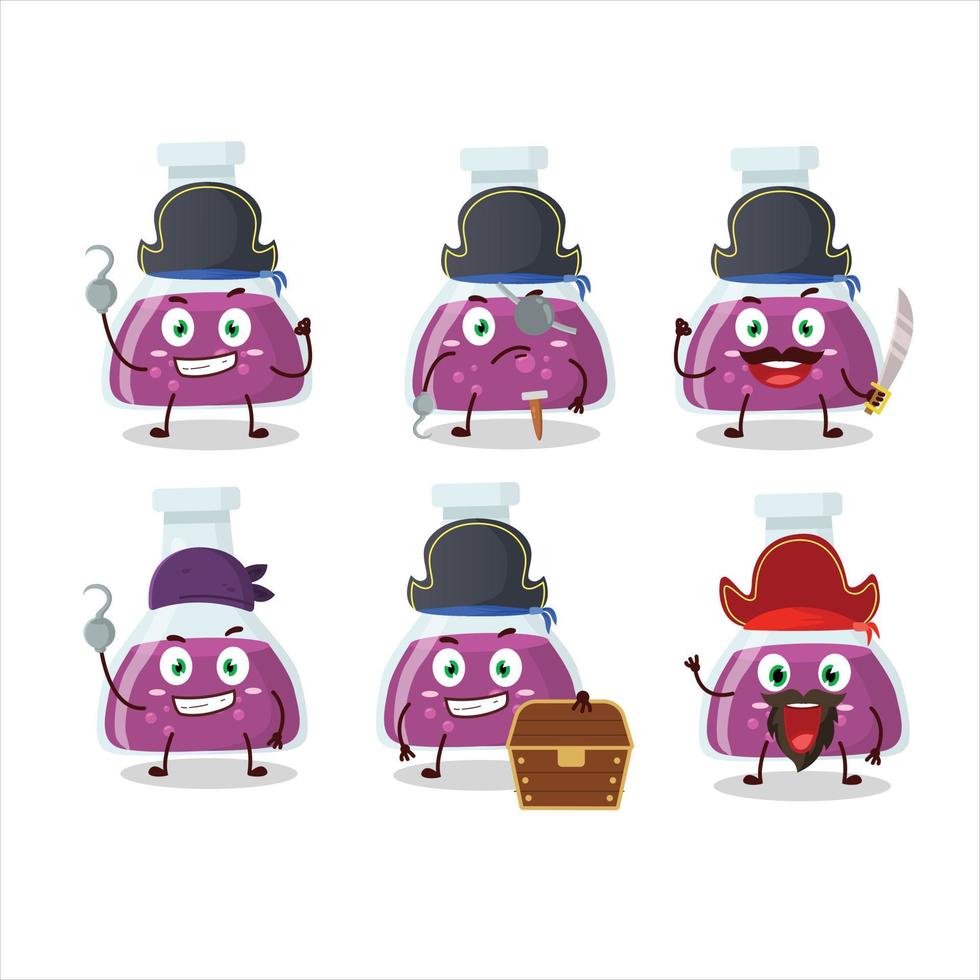 Cartoon character of purple potion with various pirates emoticons vector