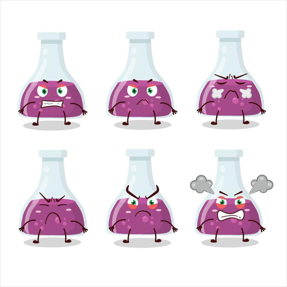 Purple potion cartoon character with various angry expressions vector