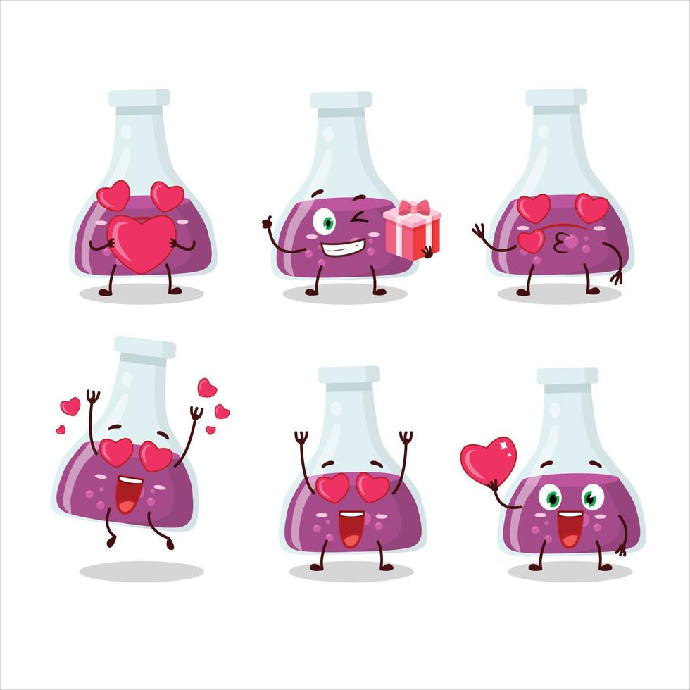 púrpura poción dibujos animados personaje con amor linda emoticon vector