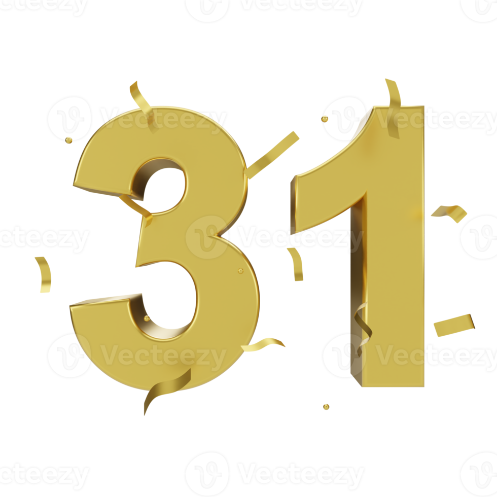 gold 31 number with confetti png