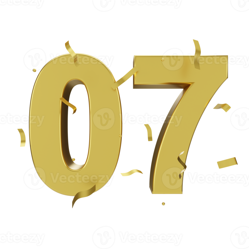 gold 07 number with confetti png