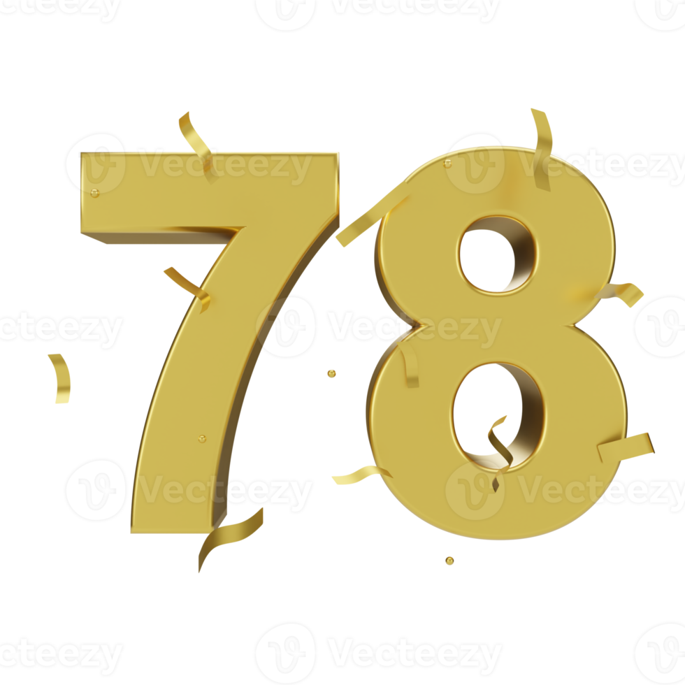 gold 78 number with confetti png