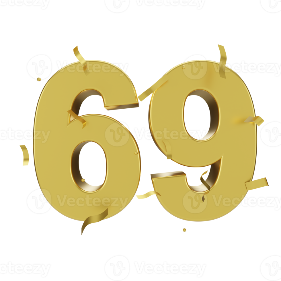 gold 69 number with confetti png