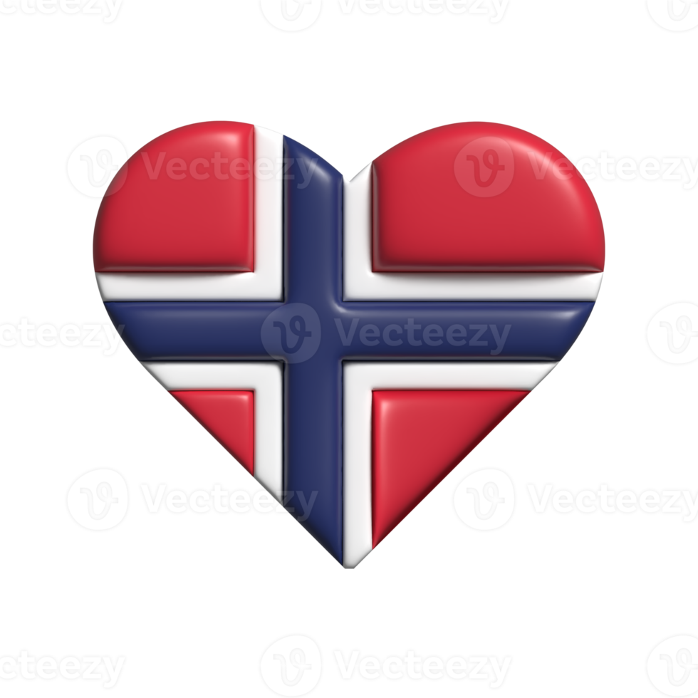 Norway heart flag shape. 3d render png