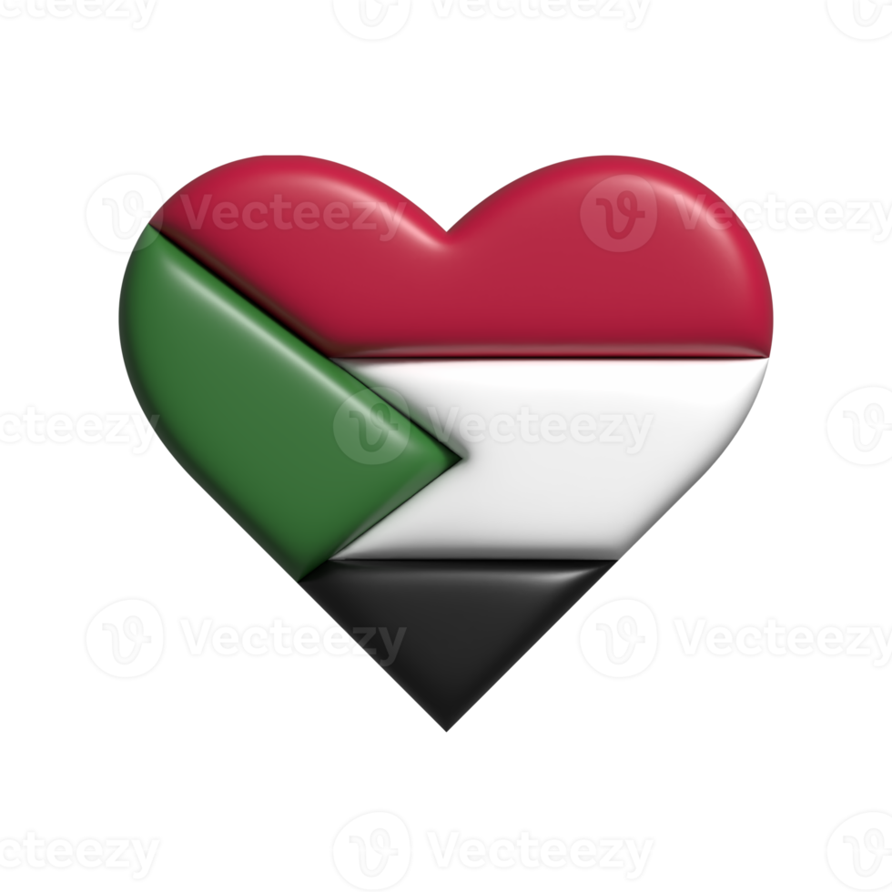 Sudan heart flag shape. 3d render png