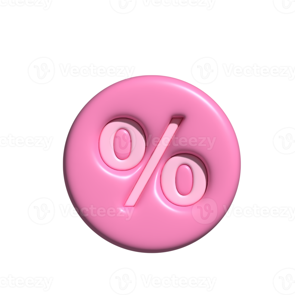 Percent badge icon pink. 3d render png