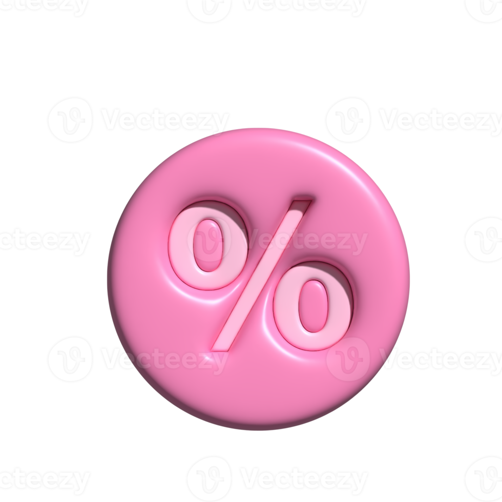 por ciento Insignia icono rosado. 3d hacer png